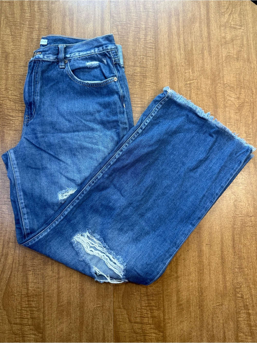 KanCan Maurices Distressed Wide Leg Jeans Size 30 Ripped Raw Hem Denim